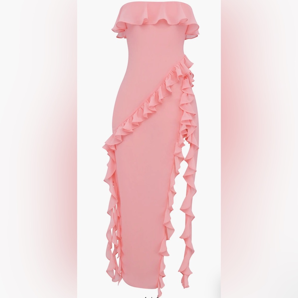 HOUSE OF CB : Sarina Ruffle Strapless Maxi Dress : Bright Peach